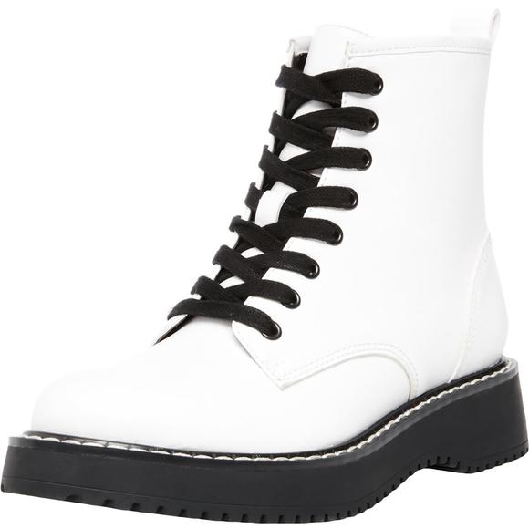 Madden Girl Shoes - Madden Girl Womens Kurrt White Leather Ankle Lug Sole Combat Boots Shoes NWOB